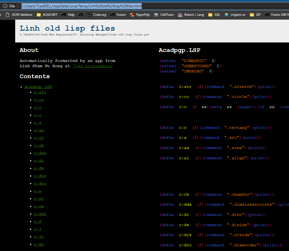 AutoLisp2HTML